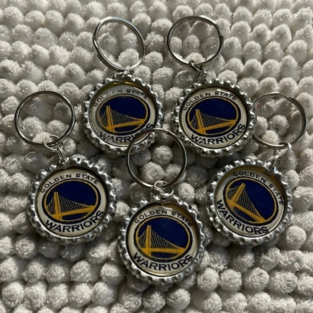 NBA Golden State Warriors GSW Bottle Cap Handmade Keychains Set of 5 Five